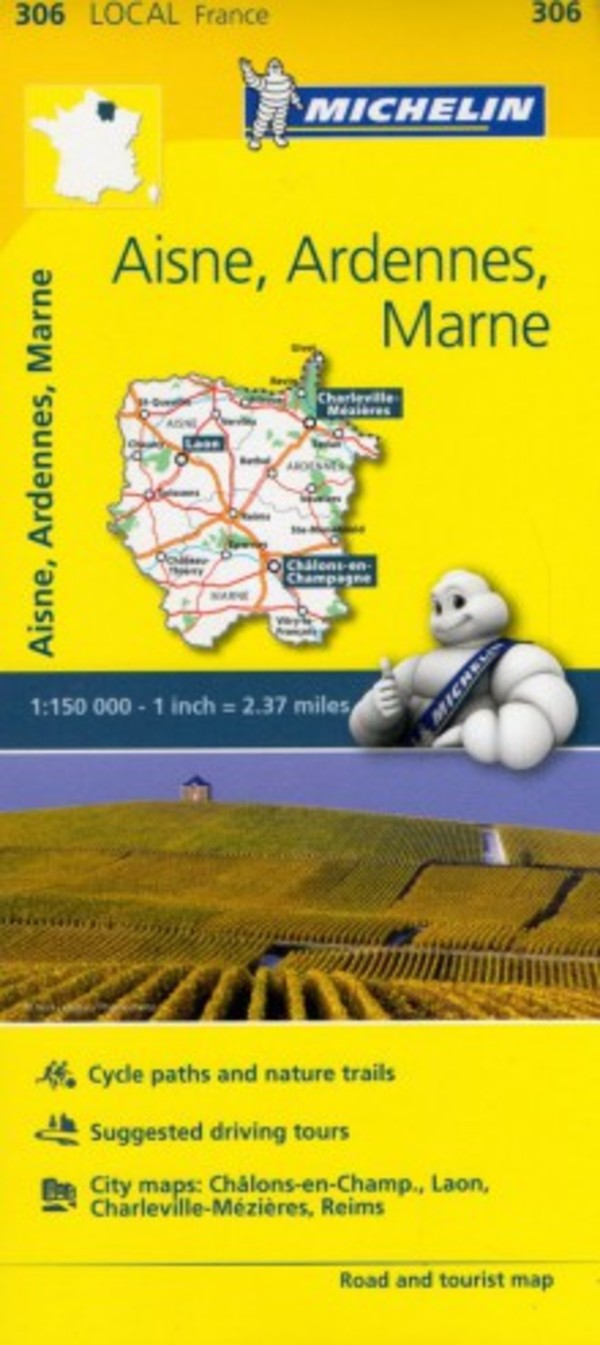 Aisne, Ardennes, Marne Mapa samochodowa Skala: 1:150 000