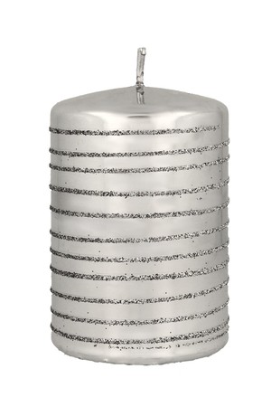 Andalo Metalic Świeca ozdobna srebrna- walec mały 7cmx10cm