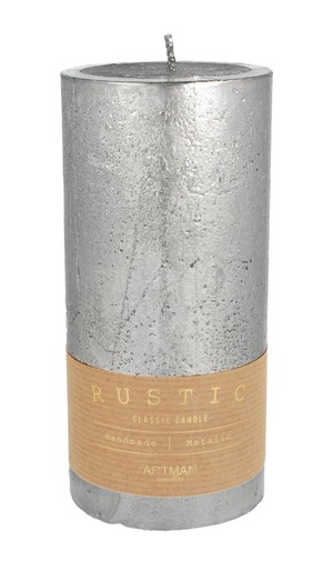Rustic Metalic Świeca ozdobna srebrna- walec duży 7cmx18cm
