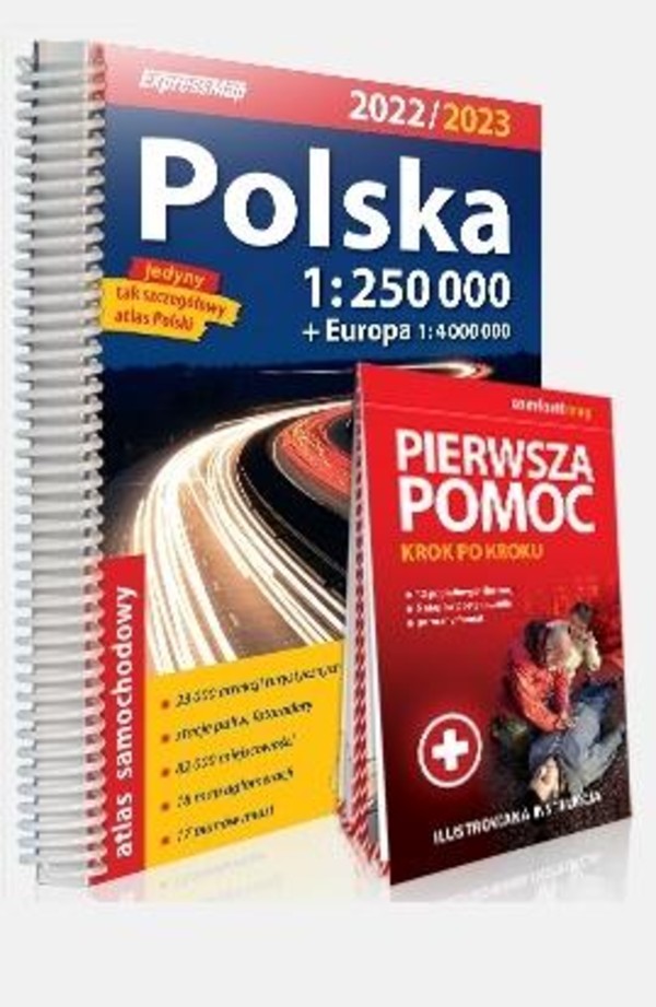 Atlas samochodowy Polska 2022/2023 + instrukcja pierwszej pomocy