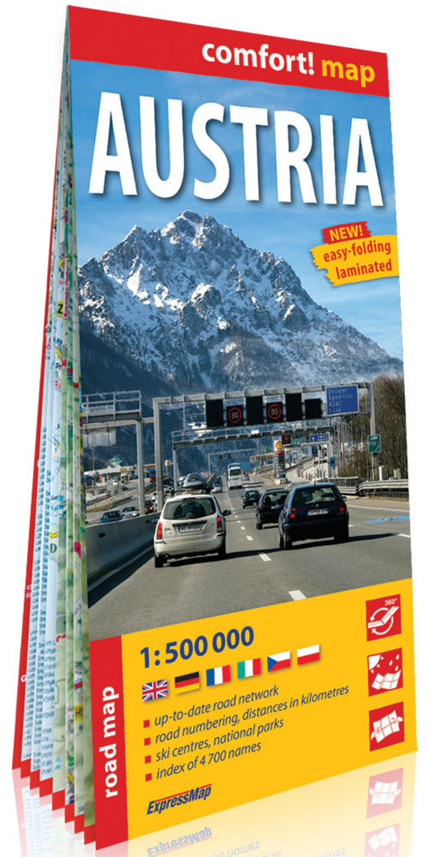 Austria. Mapa samochodowa Skala: 1:500 000