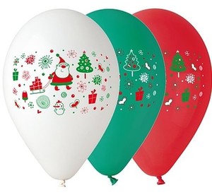 Balony Premium Mikołaj czerwone zielone i białe 5 sztuk