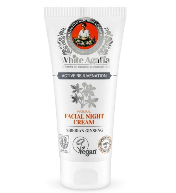 White Agafia Natural Facial Night Cream Active Rejuvenation Naturalny krem do twarzy na noc