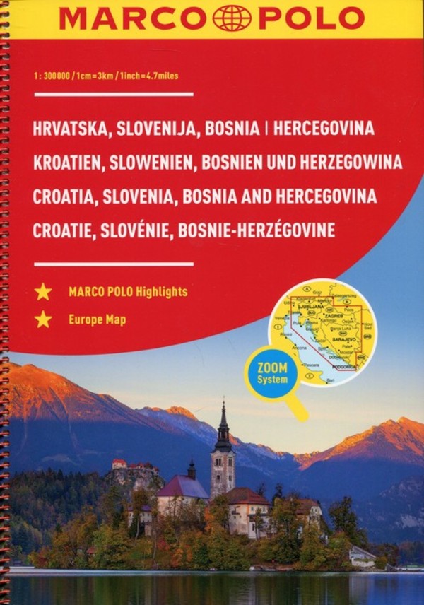 Chorwacja Słowenia Bośnia i Hercegowina. Atlas samochodowy 1:300 000 spirala Marco Polo