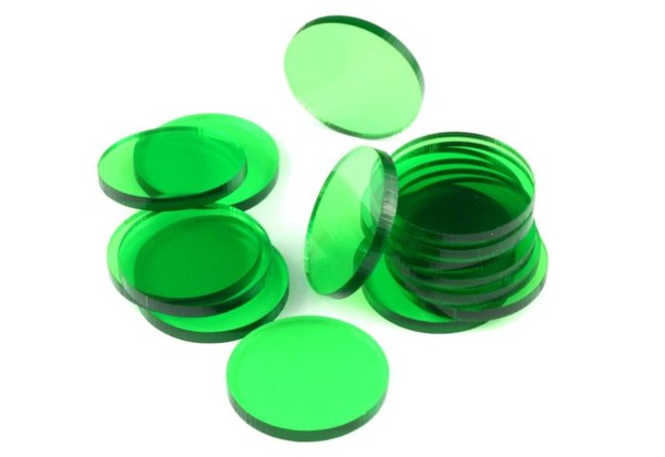 Podstawki akrylowe - Transparentne - Okrągłe 30 x 3 mm - Zielone (15)