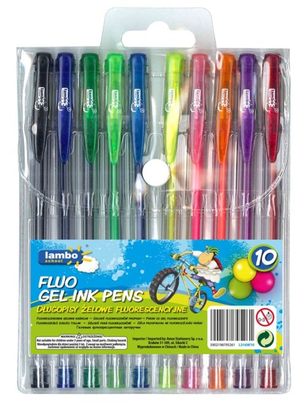 Długopisy Żelowe Fluorescencyjne 10 Kolorów