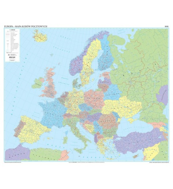 Europa Mapa ścienna kodów pocztowych - arkusz laminowany 1:2 500 000