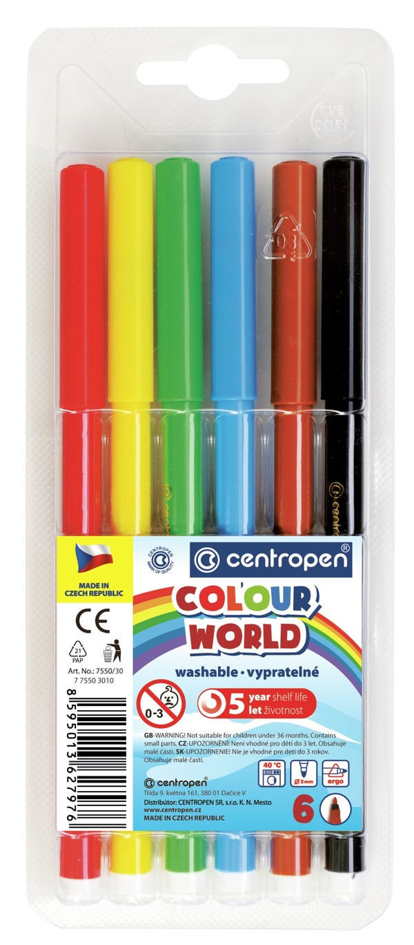 Flamastry centropen rainbow kids 7550 6 kolorów