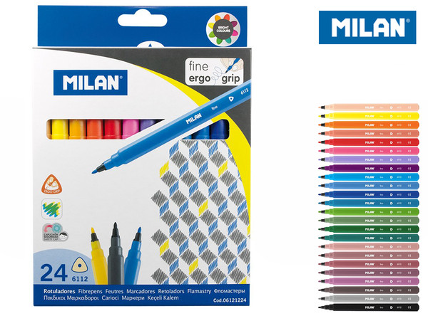 Flamastry Milan trójkątne cienkie 24 kolory