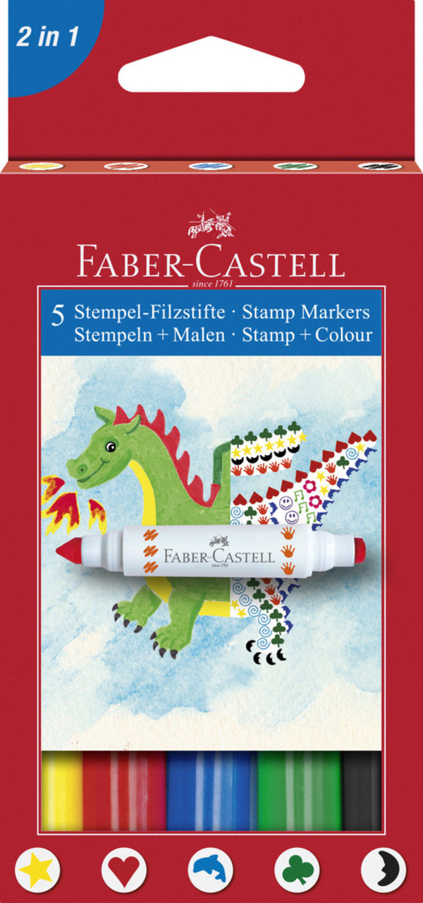 Flamastry z pieczątkami 5 kolorów Faber-Castell