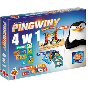 Gry + puzzle Pingwiny z Madagarskaru 4 w 1