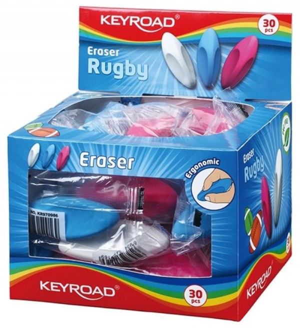 Gumka uniwersalna KEYROAD Rugby Display 30 sztuk mix