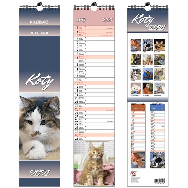 Kalendarz ścienny 2021 paskowy Koty