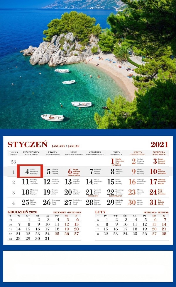 Kalendarz ścienny jednodzielny 2021 Plaża (mix wzorów)