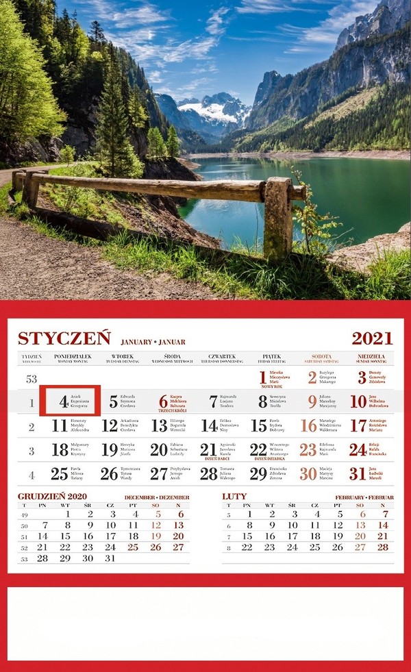 Kalendarz ścienny jednodzielny 2021 Alpy (mix wzorów)
