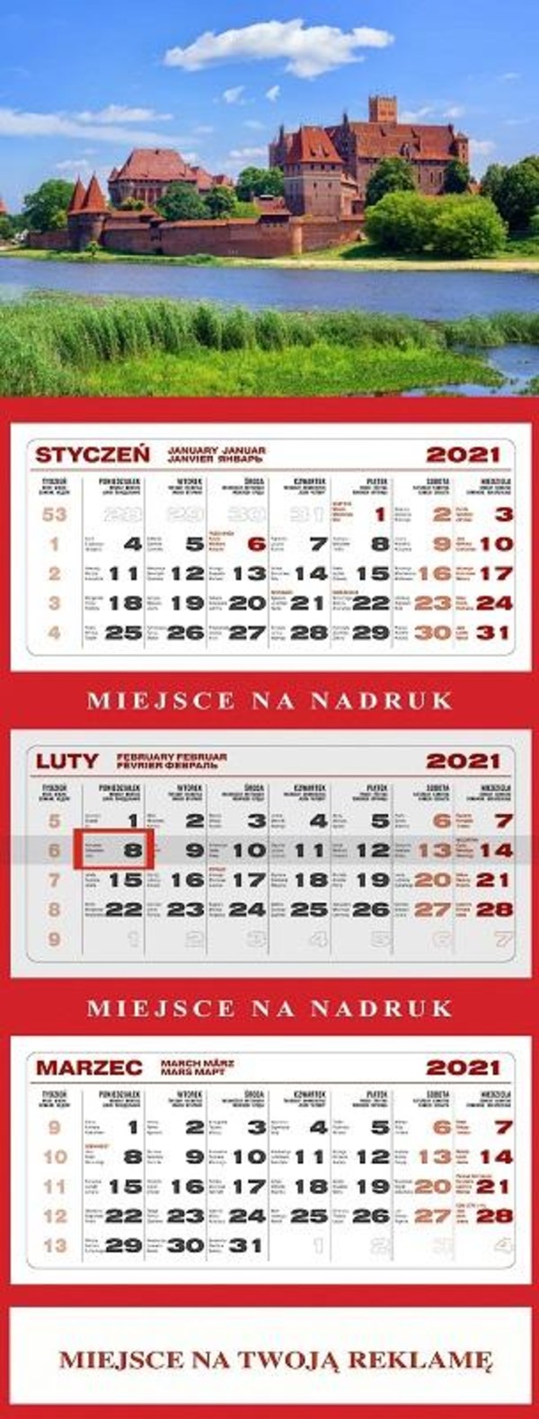 Kalendarz trójdzielny 2021 Malbork (mix wzorów)
