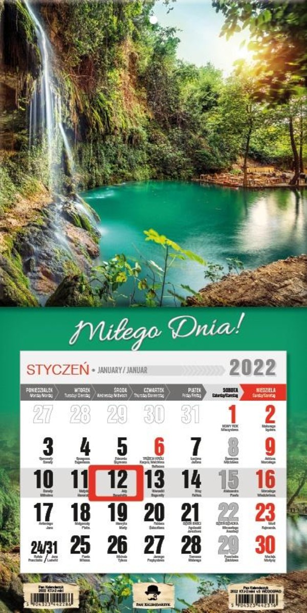 Kalendarz 2022 jednodzielny mini z magnesem Wodospad