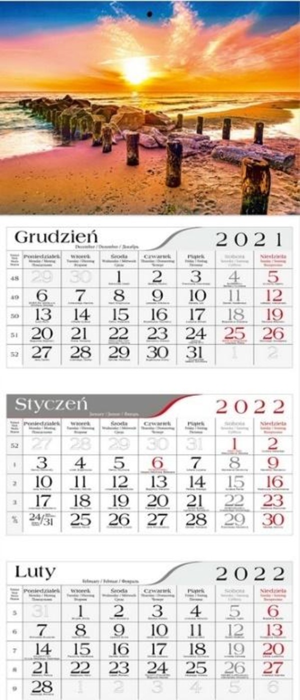 Kalendarz 2022 Trójdzielny Bałtycka plaża