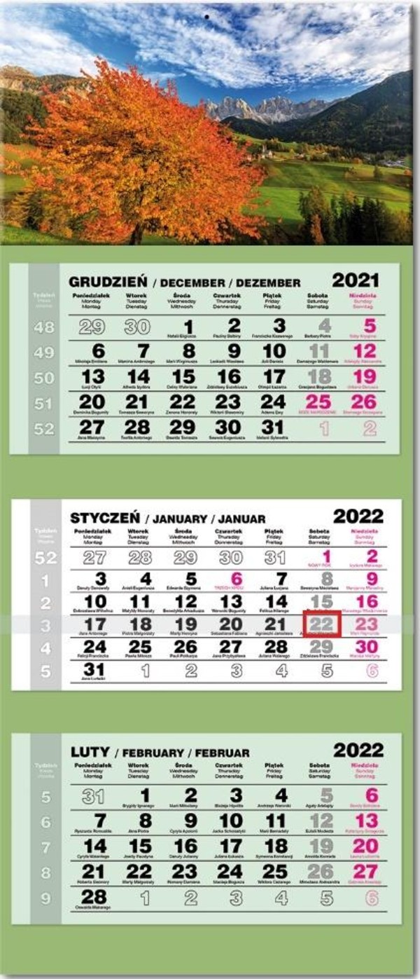 Kalendarz 2022 trójdzielny lux Jesień