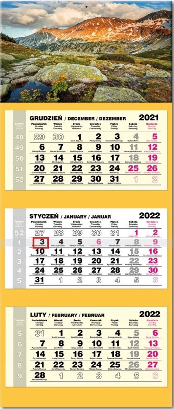 Kalendarz 2022 trójdzielny lux Tatry 4