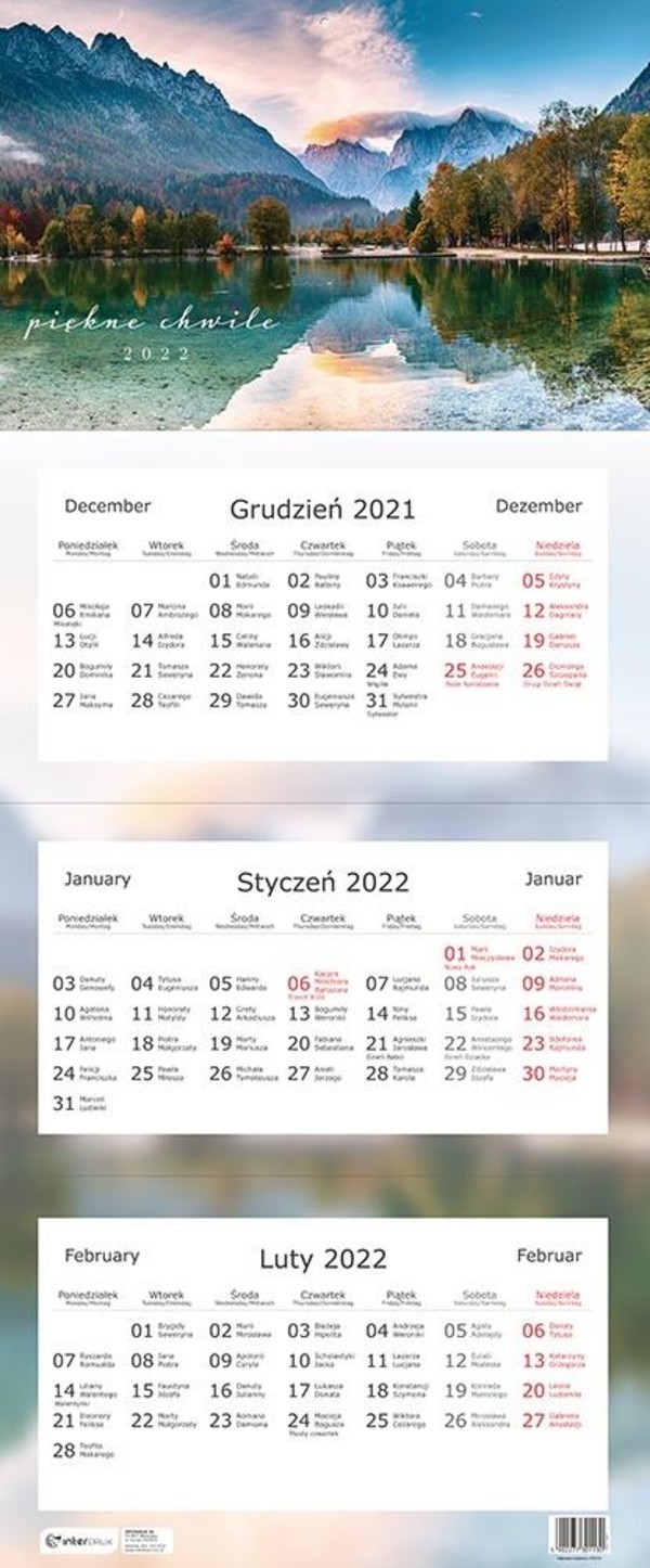 Kalendarz 2022 trójdzielny Widok