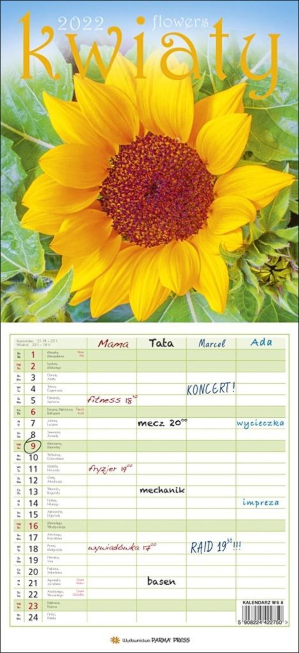 Kalendarz 2022 Wieloplanszowy Kwiaty