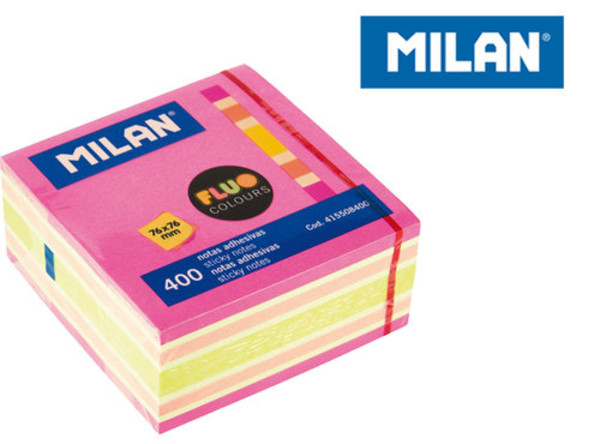 Karteczki fluo mix Milan kostka 76 x 76 mm 400 sztuk