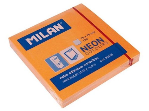 Karteczki neonowe Milan 75x75 mm pomarańczowe, 80 sztuk