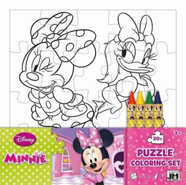 Kolorowanka puzzelkowa Minnie + 4 kredki