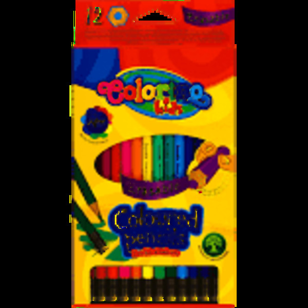 Kredki colorino kids ołówkowe heksagonalne wymazywalne 12 kolorów z gumką