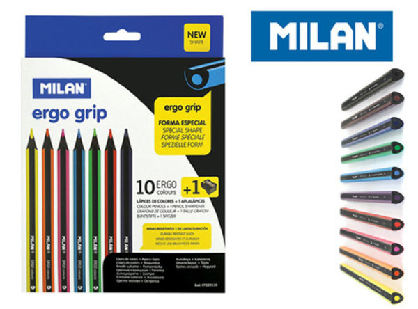 Kredki Milan ołówkowe Ergo 10 kolorów + temperówka