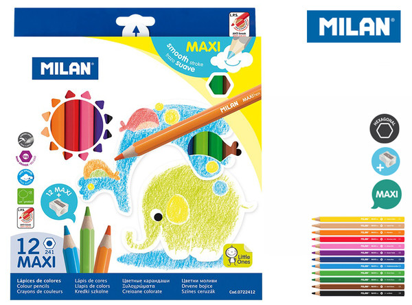 Kredki ołówkowe sześciokątne maxi Milan 12 kolorów