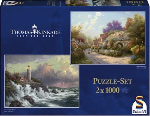 Puzzle Thomas Kinkade Burza nad morzem/W rozmarzonej wiosce 2x1000 elementów