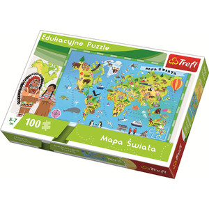Puzzle Mapa Świata dla dzieci 100 elementów