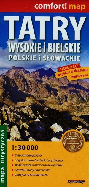 Mapa turystyczna. Tatry Wysokie i Bielskie. Polskie i Słowackie Skala 1:30 000 Comfort! map