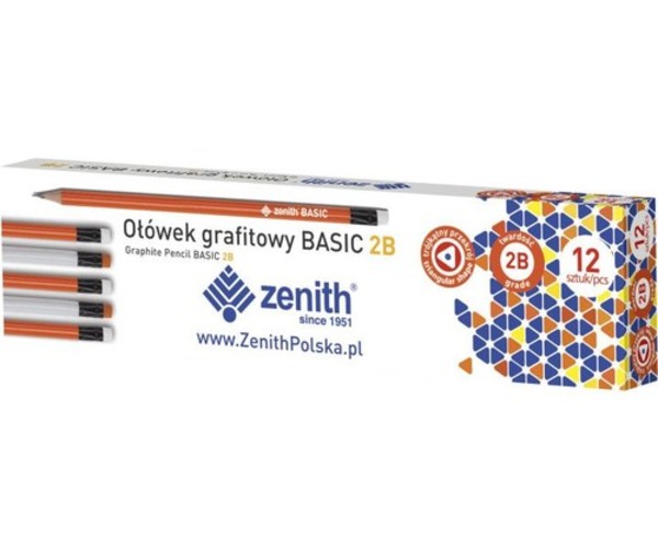 Ołówek Zenith Basic 2B trójkątny z gumką 12 sztuk