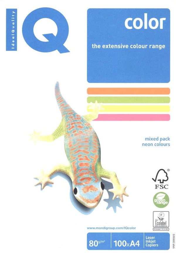 Papier ksero iq color w miksie neonowym a4 80g 100 ark