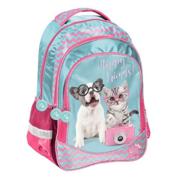 Plecak szkolny Studio Pets błękitno-różowy Happy Friends