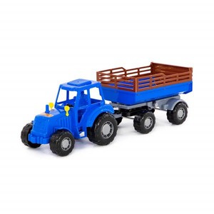 Traktor Majster niebieski z przyczepą