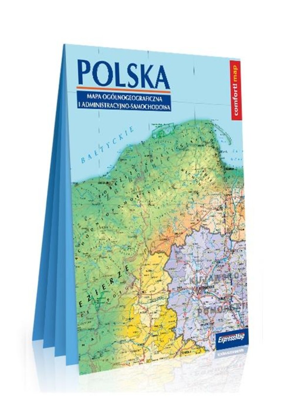 Polska Mapa ogólnogeograficzna i administracyjno-samochodowa Skala 1:1 000 000