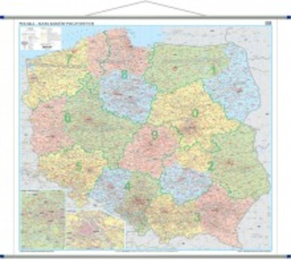 Polska mapa ścienna kody pocztowe Skala 1:350 000