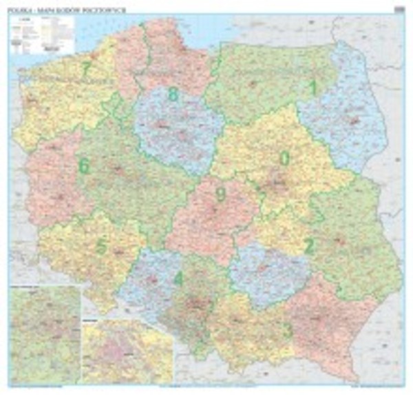 Polska mapa ścienna kody pocztowe Skala 1:350 000