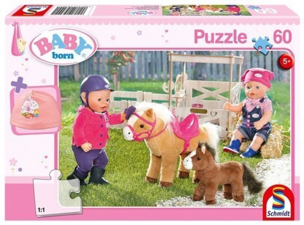 Puzzle Baby Born W stadninie koni + dziecięca czapeczka 60 elementów