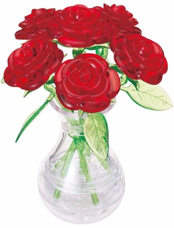 Crystal Puzzle Róże czerwone w wazonie 3D - 47 elementów