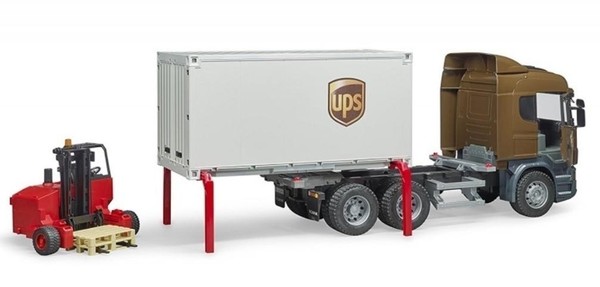 Scania R kontener UPS + wózek widłowy z paletami