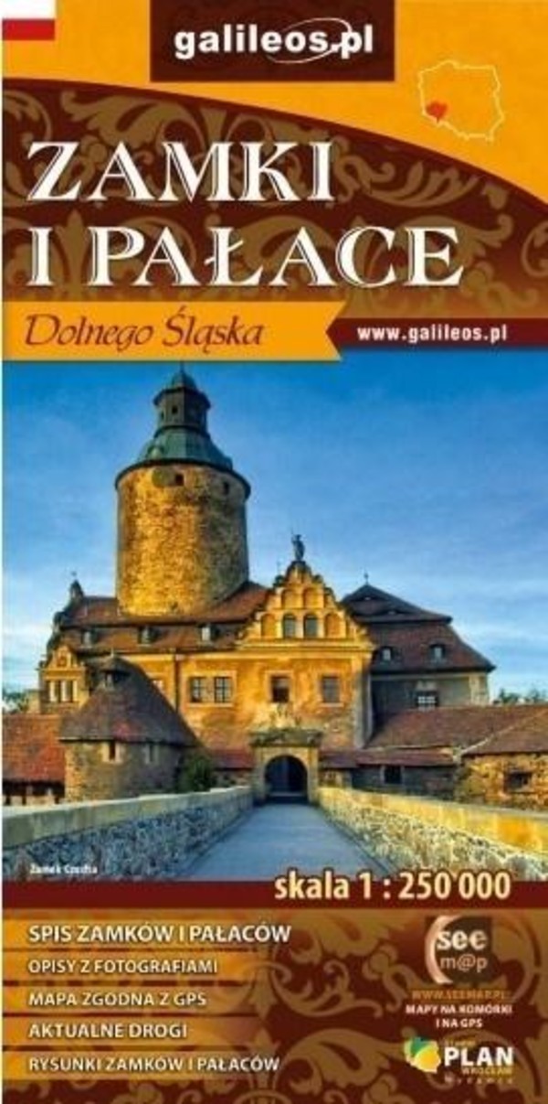 Zamki i pałace Dolnego Śląska Mapa Turystyczna Skala 1:250 000
