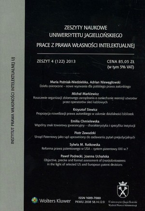 Zeszyty naukowe Uniwersytetu Jagiellońskiego prace z prawa własności intelektualnej zeszyt 4 (122) 2013