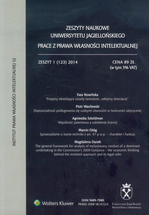 Zeszyty naukowe Uniwersytetu Jagiellońskiego prace z prawa własności intelektualnej zeszyt 1 (123) 2014